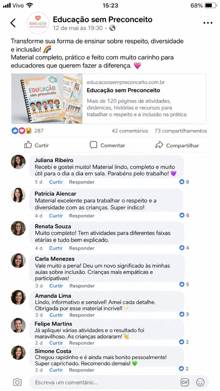 Comentários de educadores no Facebook