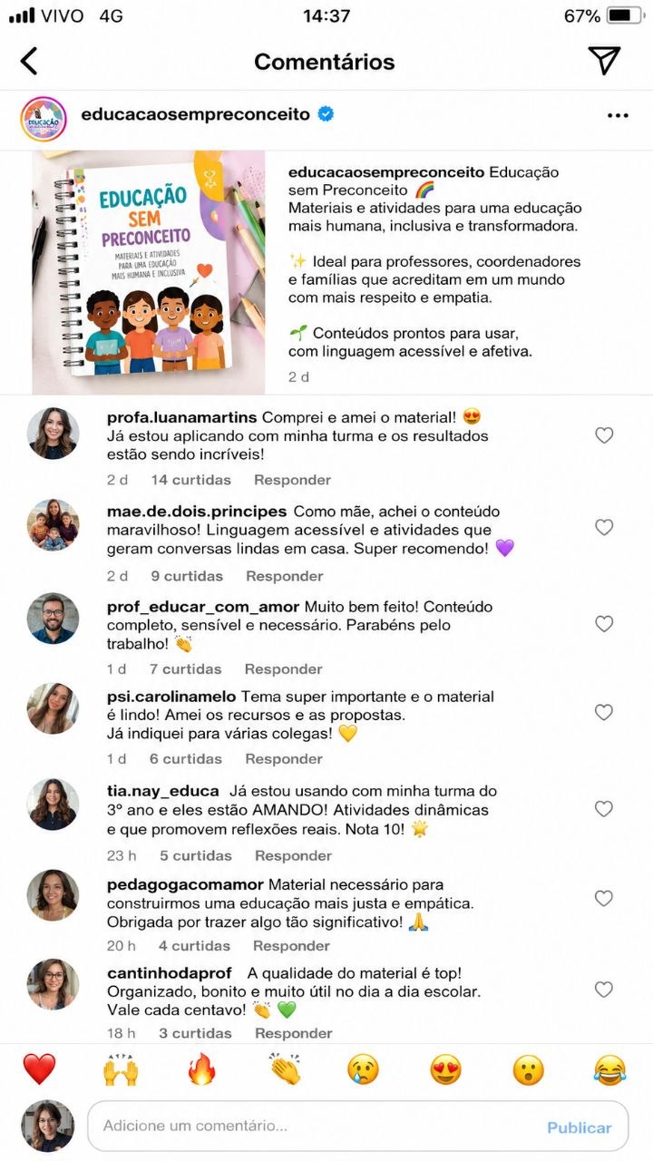Comentários de educadores no Instagram