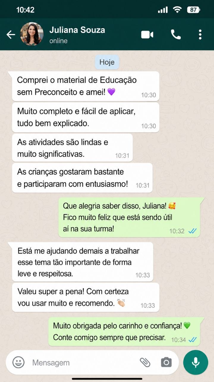 Mensagem de uma professora no WhatsApp